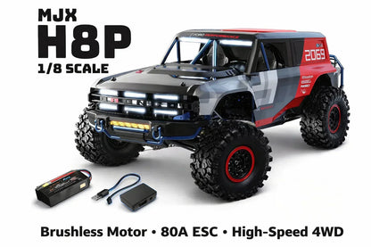 MJX  HYPER GO H8P 1:8 Scale Ford Motor Company Ford Bronco R Licensed 4WD RC Rock Crawler – Brushless Motor, 80A ESC, High-Speed Off-Road Remote Control Vehicle