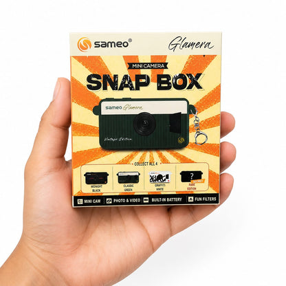 SAMEO Glamera Snap Box Mini Camera – 1 PC Random Design | 1080P Full HD Video, 12MP Photos, 7 Photo Filters, 0.96" IPS Display, Rechargeable Keychain Camera