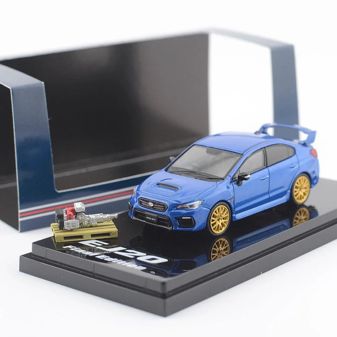 1:64 Hobby JAPAN HJ642021FBL Subaru WRX STI EJ20 Final Edition Scale Die-Cast Model Car with Engine Display – WR Blue Pearl - Jaiman Toys