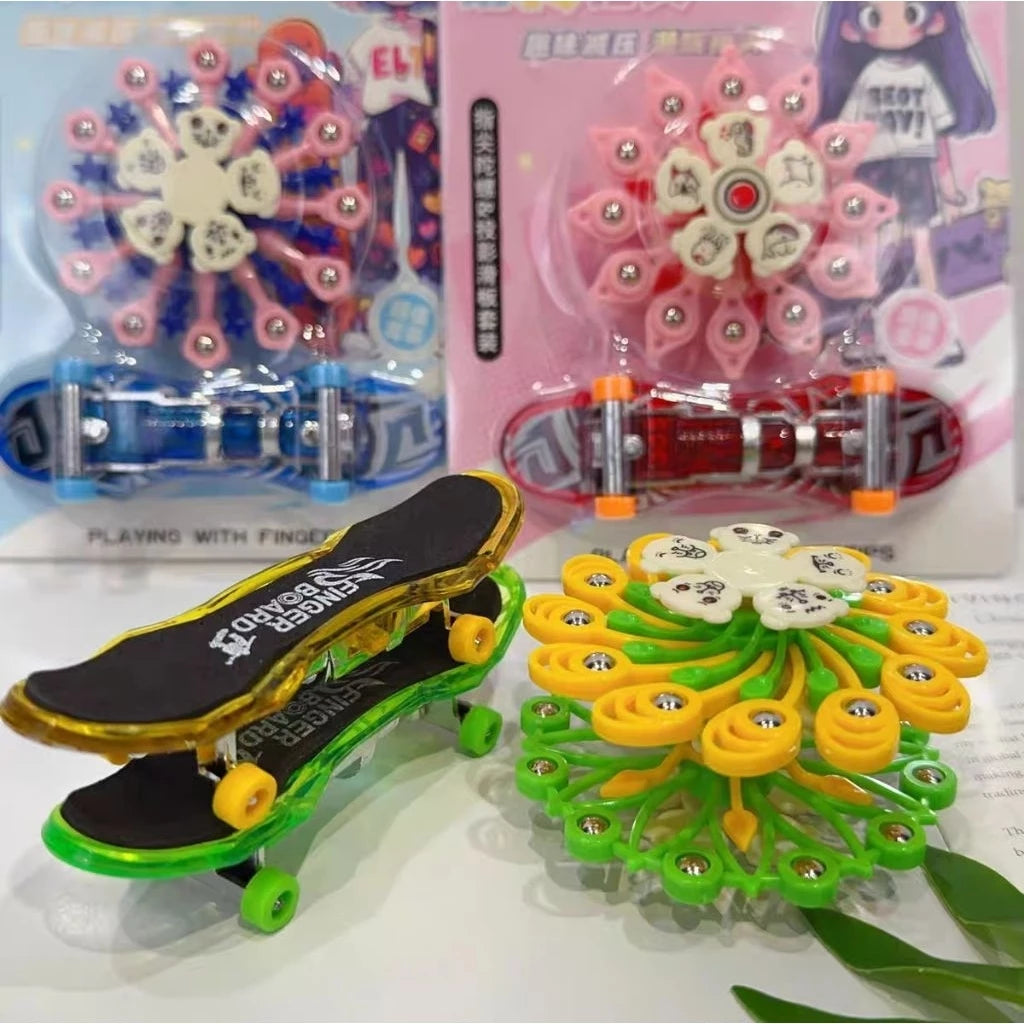 Finger Spinner & Mini Finger Skateboard Toy Set for Kids | Stress Relief Fidget Toy Combo Pack