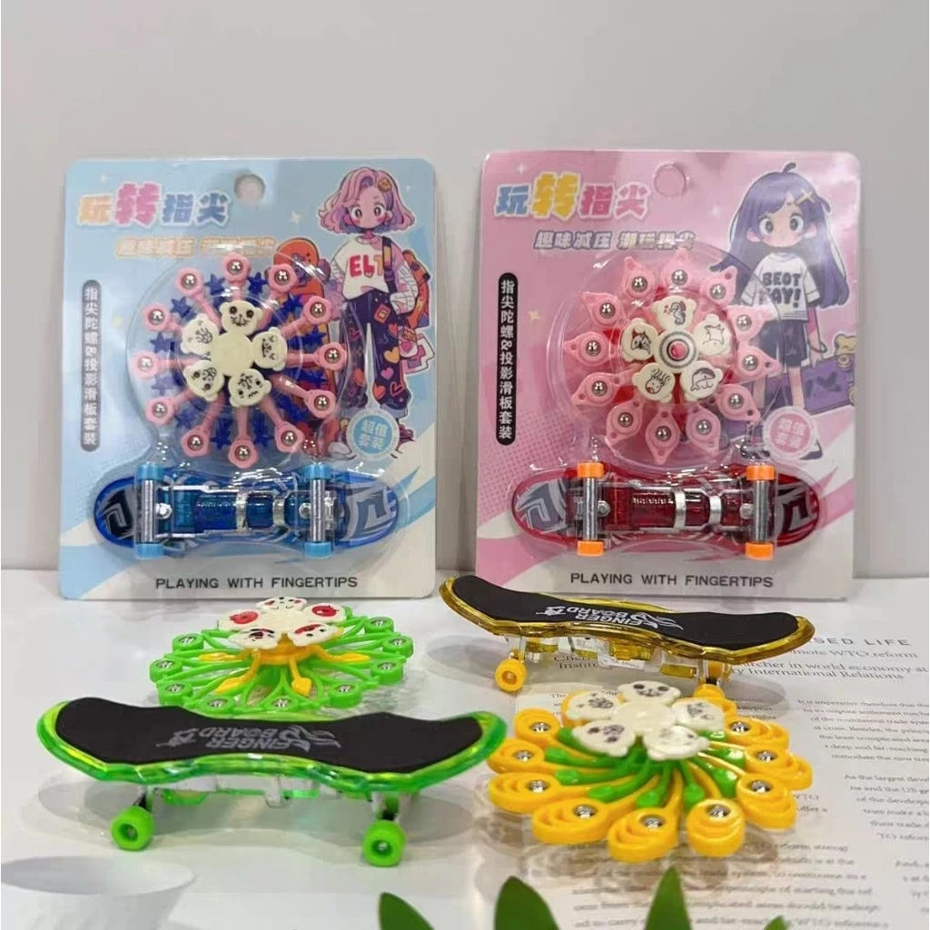 Finger Spinner & Mini Finger Skateboard Toy Set for Kids | Stress Relief Fidget Toy Combo Pack