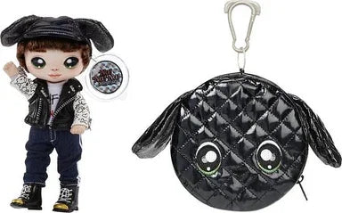Na Na Na Surprise Glam Series Maxwell Dane Fashion Doll and Metallic Puppy Purse, Brunette Hair, Cute Dog Ear Hat Outfit & Accessories - Jaiman Toys