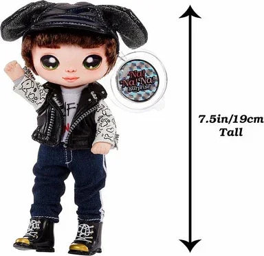 Na Na Na Surprise Glam Series Maxwell Dane Fashion Doll and Metallic Puppy Purse, Brunette Hair, Cute Dog Ear Hat Outfit & Accessories - Jaiman Toys