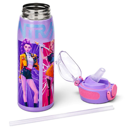K-Pop Demon Hunters 620ml Vacuum Insulated Stainless Steel Water Bottle with Straw – Purple