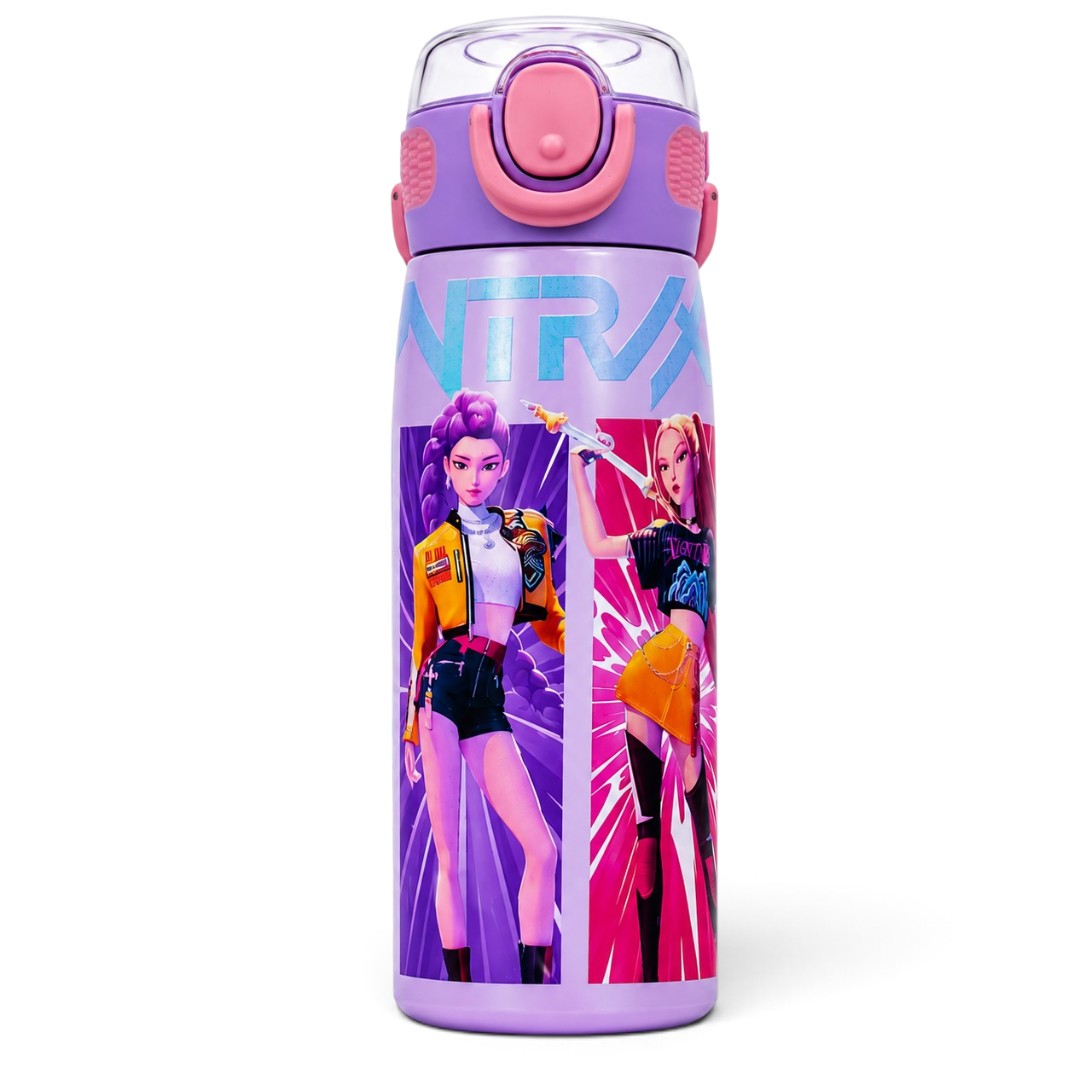 K-Pop Demon Hunters 620ml Vacuum Insulated Stainless Steel Water Bottle with Straw – Purple