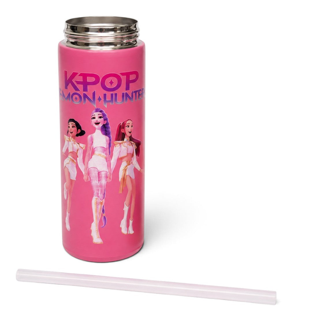 K-Pop Demon Hunters 800ml Vacuum Insulated Stainless Steel Water Bottle with Straw – Pink