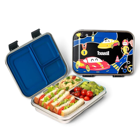 Basil Bento Neo Classic 1000ml Stainless Steel Lunch Box – 3 Section Leak-Proof Bento Box for Kids & Adults