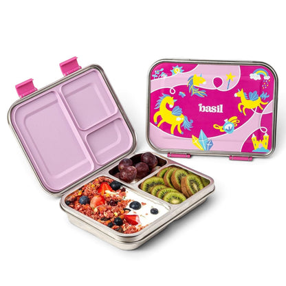 Basil Bento Neo Classic 1000ml Stainless Steel Lunch Box – 3 Section Leak-Proof Bento Box for Kids & Adults