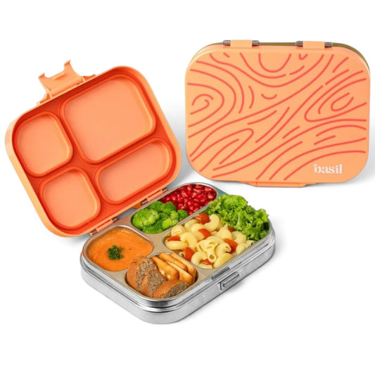 Basil Bento Box Quad 800ml Stainless Steel Lunch Box – 4-Section Leak-Proof Tiffin Box for Kids & Adults