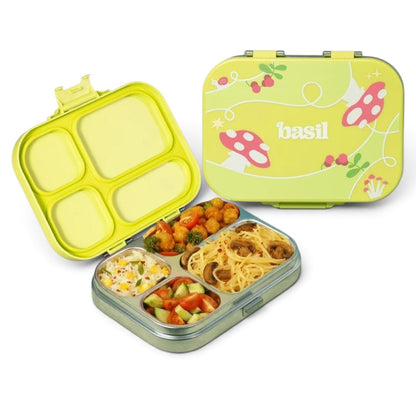 Basil Bento Box Quad 800ml Stainless Steel Lunch Box – 4-Section Leak-Proof Tiffin Box for Kids & Adults