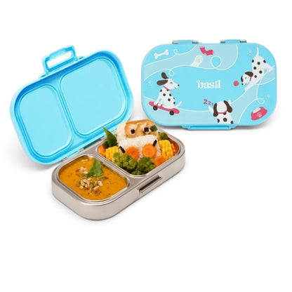 Basil Wiggly Woof 600ml Stainless Steel Lunch Box | 2-Section Leak-Proof Kids Tiffin Box