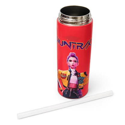 K-Pop Demon Hunters 800ml  Stainless Steel Kids Water Bottle with Straw, Flip-Top Lid & Carry Handle – Red