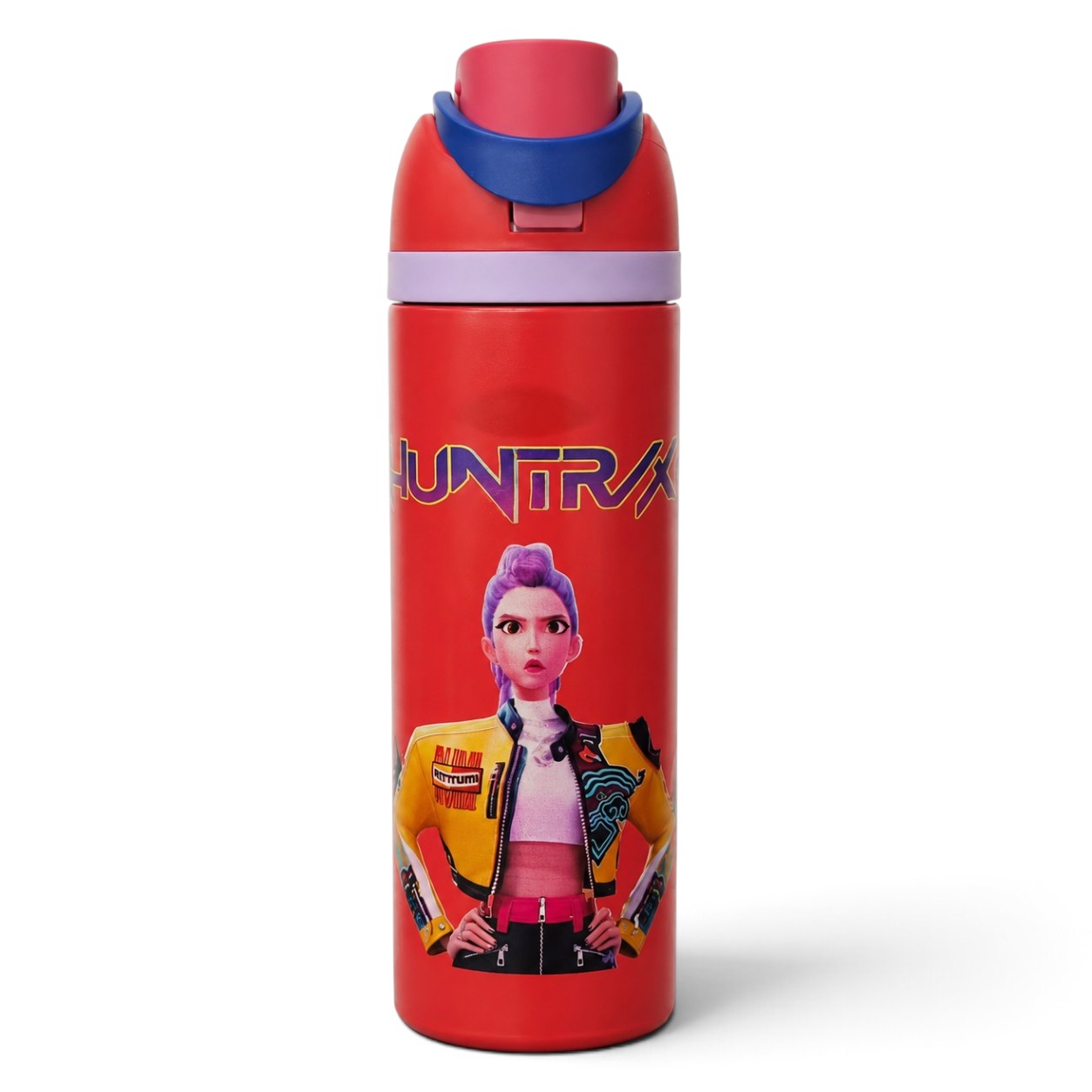 K-Pop Demon Hunters 800ml  Stainless Steel Kids Water Bottle with Straw, Flip-Top Lid & Carry Handle – Red