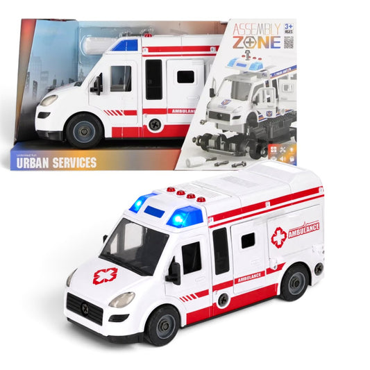 Assembly Zone Urban Services Ambulance Vehicle Building & Disassembly Toy with Tools | DIY Emergency Rescue Vehicle for Kids 3+ Years
