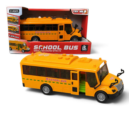 School Bus Toy with Lights & Sound, 1:24 Scale, Opening Door for Kids 3+ Years - Yellow
