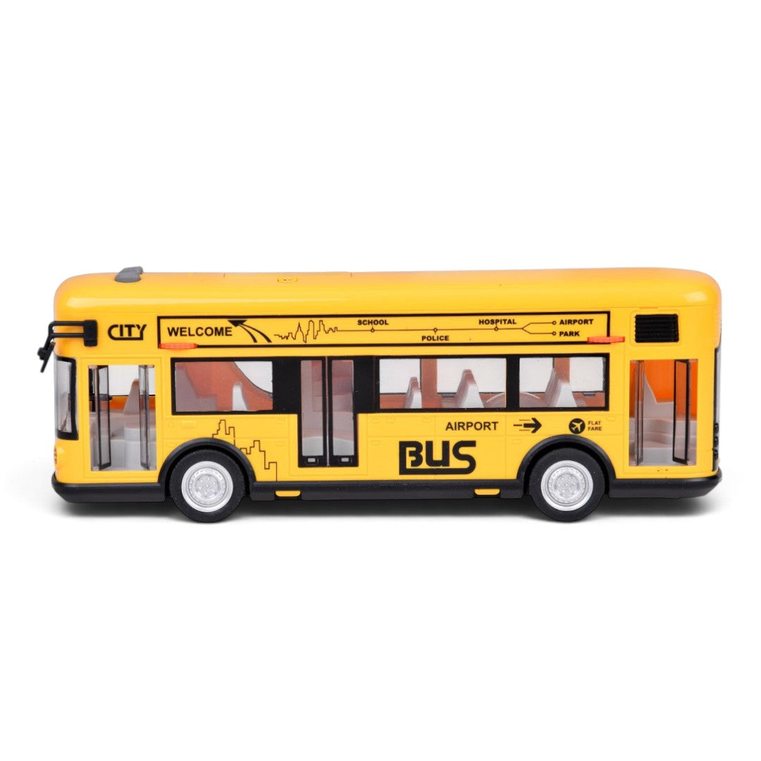 City Bus Toy for Kids with Light & Sound | Large Yellow Public Transport Bus with Detailed Interior, Moving Wheels & Realistic City Design | Pretend Play Vehicle Toy for Kids 3+ Years