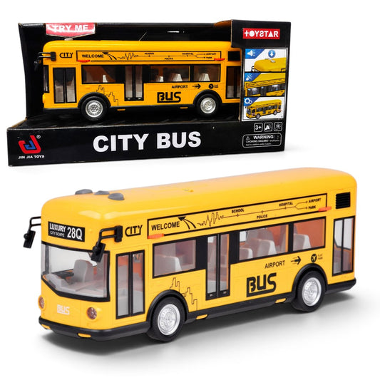 City Bus Toy for Kids with Light & Sound | Large Yellow Public Transport Bus with Detailed Interior, Moving Wheels & Realistic City Design | Pretend Play Vehicle Toy for Kids 3+ Years