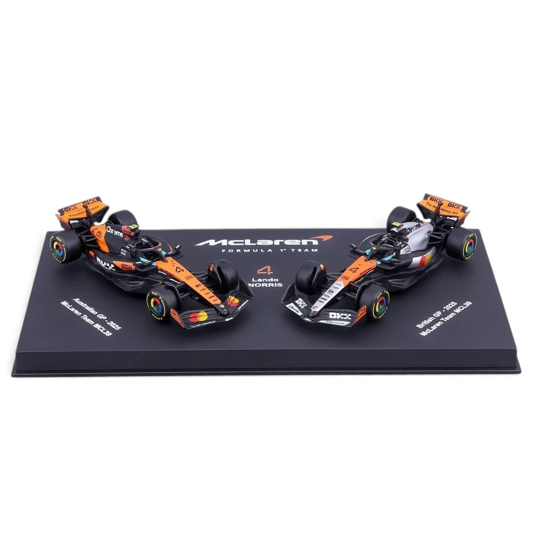 Bburago 1:64 Scale McLaren MCL39 Lando Norris #4 Australian & British GP 2025 Collectible F1 Die-Cast Model Set of 2