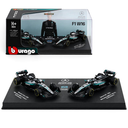 Bburago 1:64 Scale Mercedes-AMG F1 W16 George Russell #63 Seasonal Livery & British GP 2025 Collectible Die-Cast Model Set of 2