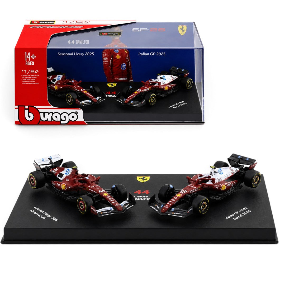 Bburago 1:64 Scale Ferrari SF-25 Lewis Hamilton #44 Seasonal Livery & Italian GP 2025 Collectible F1 Die-Cast Model Set of 2