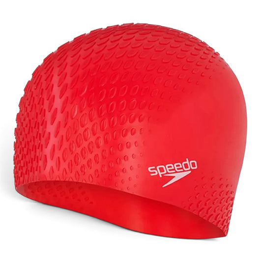 Speedo Unisex Bubble Active+ Swim Cap for Men & Women – Red