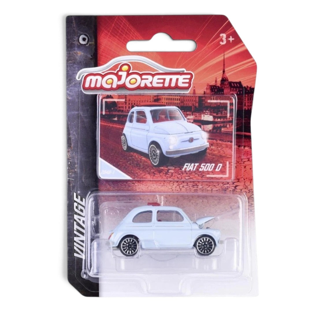 Majorette 1:64 Scale Fiat 500 D Vintage Die-Cast Metal Collectible Toy Car with Opening Bonnet for Kids Ages 3+ – Light Blue