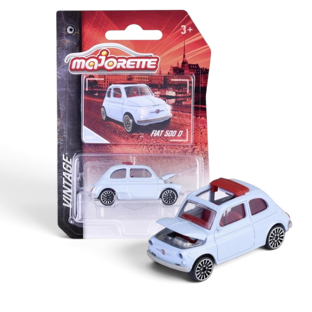 Majorette 1:64 Scale Fiat 500 D Vintage Die-Cast Metal Collectible Toy Car with Opening Bonnet for Kids Ages 3+ – Light Blue