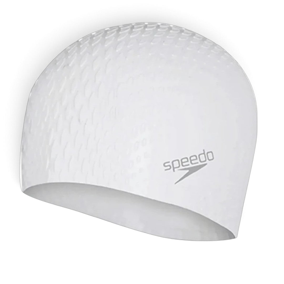 Speedo Unisex Bubble Active+ Silicone Swim Cap for Men and Women, Chlorine-Resistant Textured Swimming Cap – White