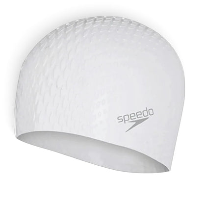 Speedo Unisex Bubble Active+ Silicone Swim Cap for Men and Women, Chlorine-Resistant Textured Swimming Cap – White