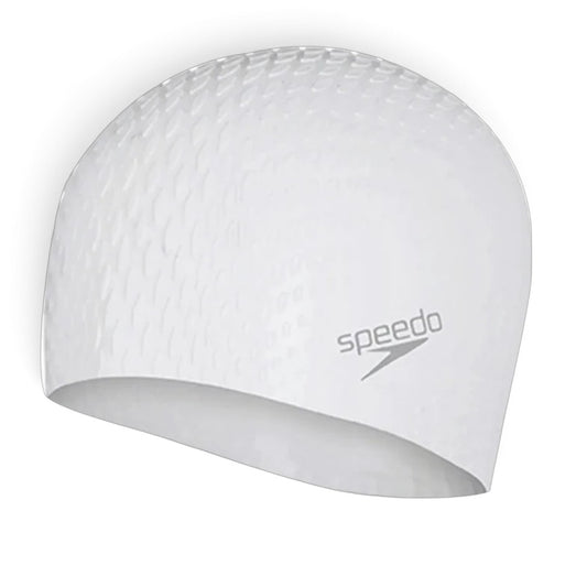 Speedo Unisex Bubble Active+ Silicone Swim Cap for Men and Women, Chlorine-Resistant Textured Swimming Cap – White