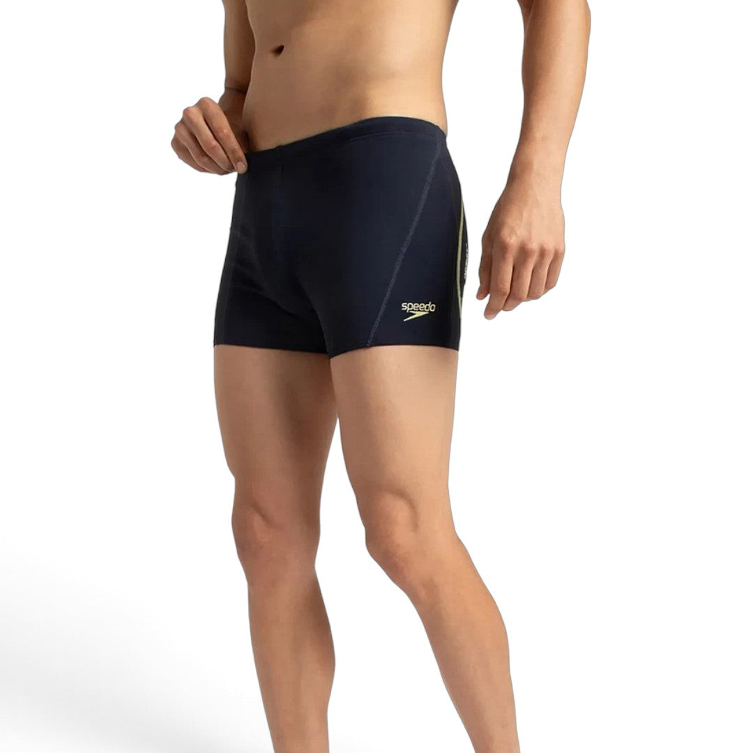 Speedo Men’s Endurance+ Essential Splice Aquashort – True Navy & Spritz | Chlorine Resistant Swimming Jammer with UPF 40+ & Drawstring Waist