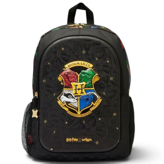 Smiggle Harry Potter Hogwarts 16 Inch Kids Backpack – Black School Bag with Hogwarts Crest, Hard Front Pocket & Bottle Holder