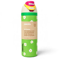 Owala 710ml FreeSip Insulated Water Bottle with Built-In Straw, Leak-Proof Push-Button Lid – Green Daisy Floral Design