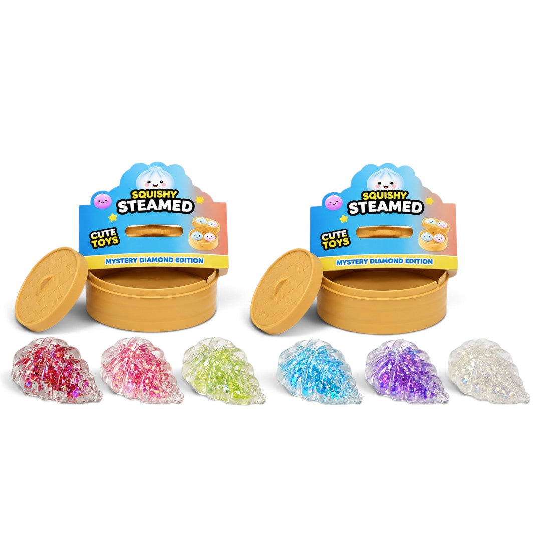 Squishy Steamed Mystery Diamond Dumpling Fidget Toys – Set of 3 with Steamer Box, Random Set