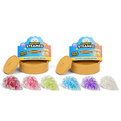 Squishy Steamed Mystery Diamond Dumpling Fidget Toys – Set of 3 with Steamer Box, Random Set