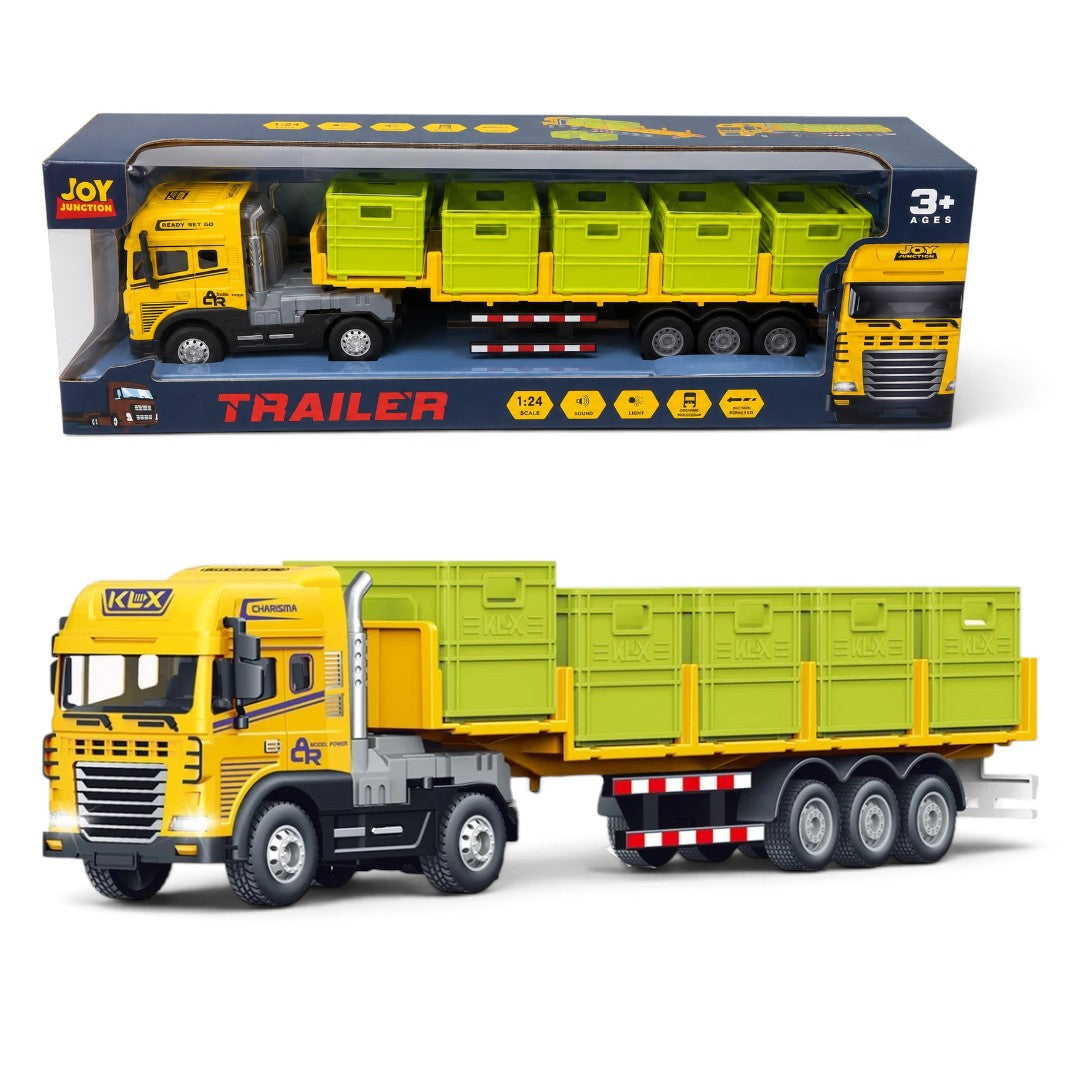 Joy Junction 1:24 Container Trailer Truck Toy with Light & Sound – Yellow/ Green