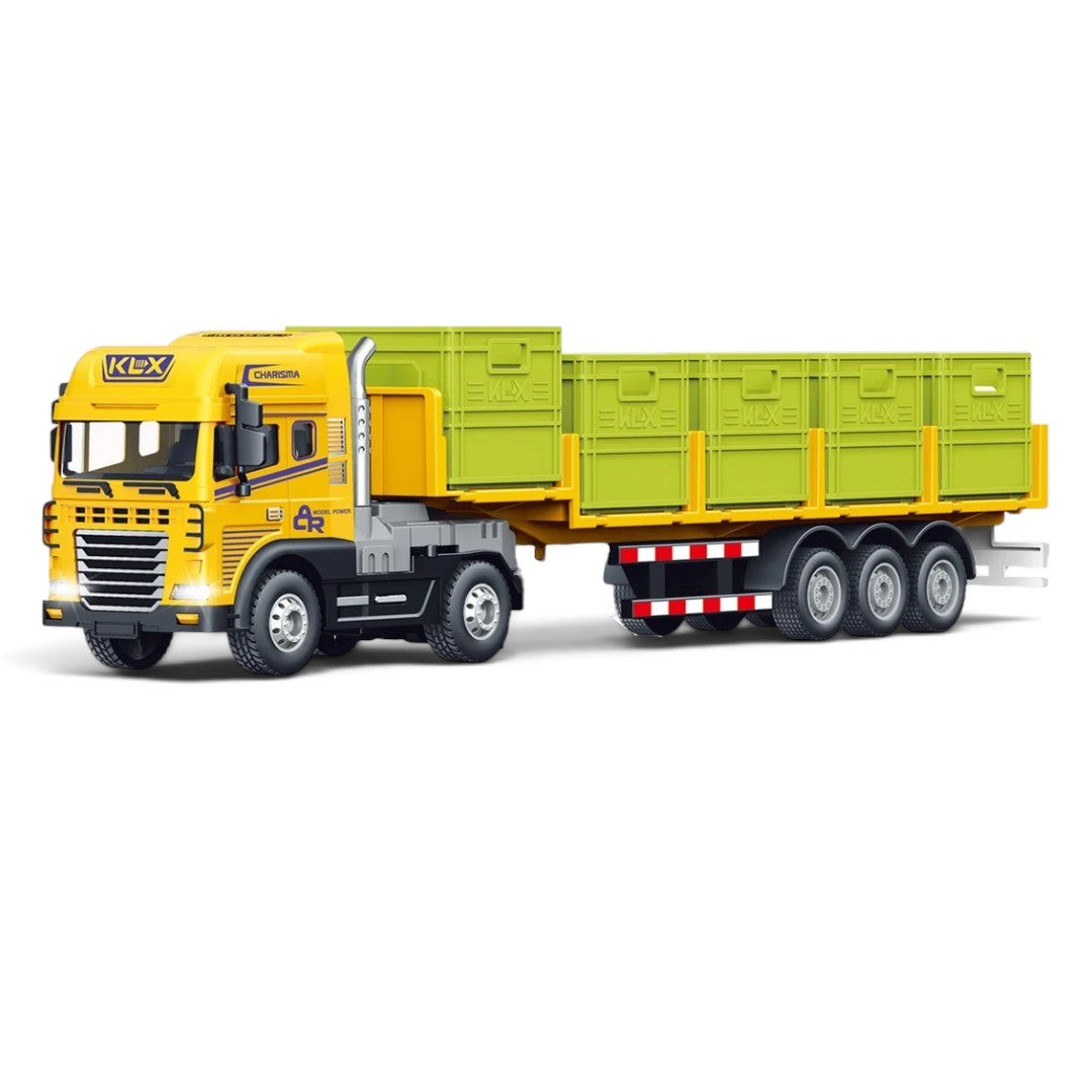 Joy Junction 1:24 Container Trailer Truck Toy with Light & Sound – Yellow/ Green