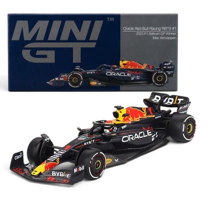 MINI GT 1:64 4-Car Die-Cast Set – Red Bull RB19 Verstappen, Abarth 595 LB-Works, Ford Puma Rally1 & Lancia Stratos HF