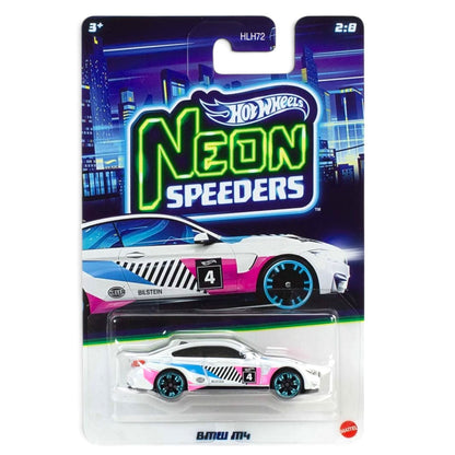 Hot Wheels Neon Speeders 1:64 Die-Cast Car Set of 4 – Nissan GT-R R35, BMW M4, Ford Maverick Custom & Subaru WRX STI