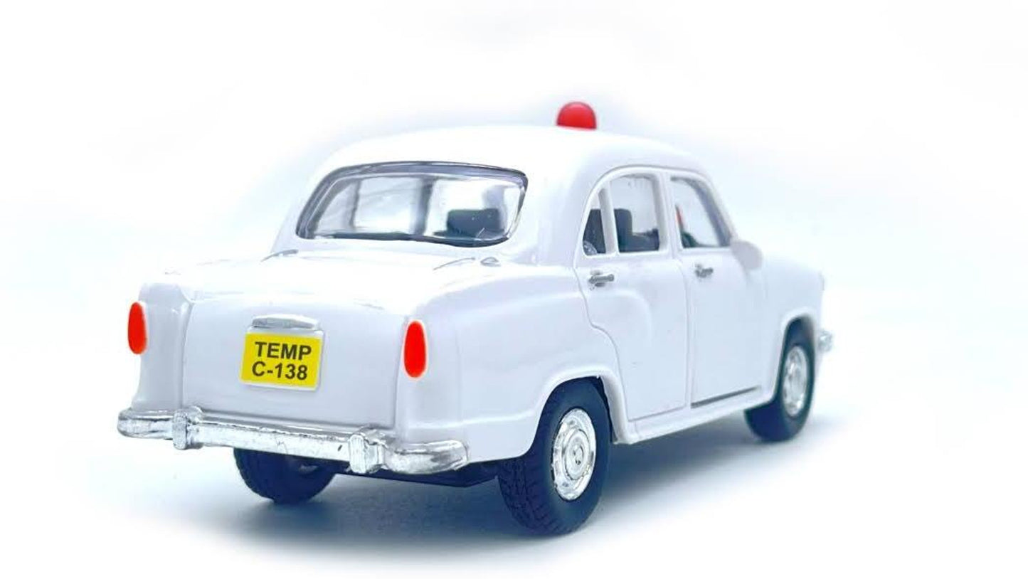 CENTY Ambassador VIP Pull Back Toy Car White | Openable Doors | Classic Indian Sedan Toy for Kids 3+