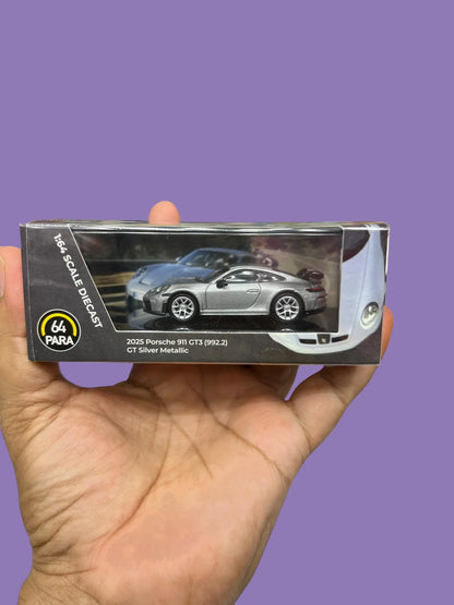 Para64 2025 Porsche 911 GT3 (992.2) GT Silver Metallic – 1:64 Scale Diecast Model Car - Jaiman Toys