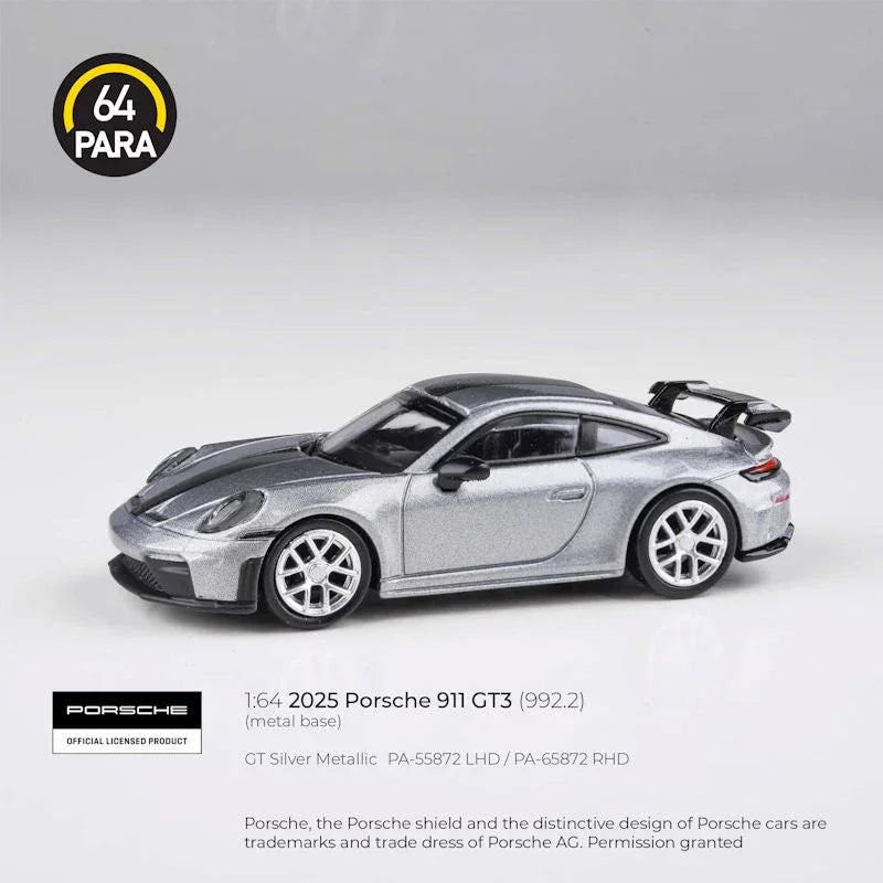 Para64 2025 Porsche 911 GT3 (992.2) GT Silver Metallic – 1:64 Scale Diecast Model Car - Jaiman Toys