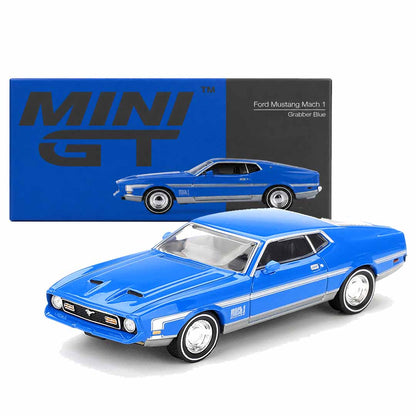 MINI GT 1:64 Ford Mustang Mach 1 Grabber Blue Die-Cast Model Car