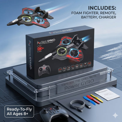 Power Gyro Propeller R/C Foam Fighter Aircraft | 2.4GHz Remote Control Foam Aircraft with Gyroscope Stabilization, LED Lights & USB Rechargeable Battery | Ready-to-Fly RC Jet for Kids & Adults
