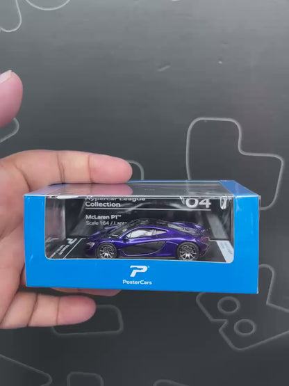 PosterCars H04 – McLaren P1 with Acrylic Box (Lantana Purple) 1:64 Diecast Car Model