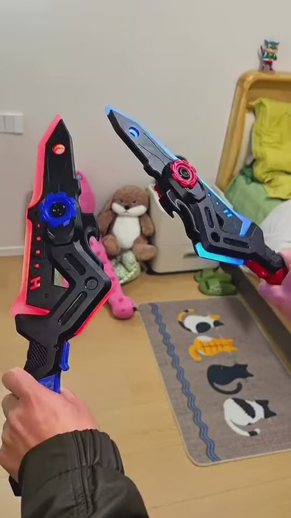 2-in-1 Transforming Shadow Sword & Axe Toy for Kids – One-Click Weapon Switch with Rainbow Lights, Music & Battle Sound Effects