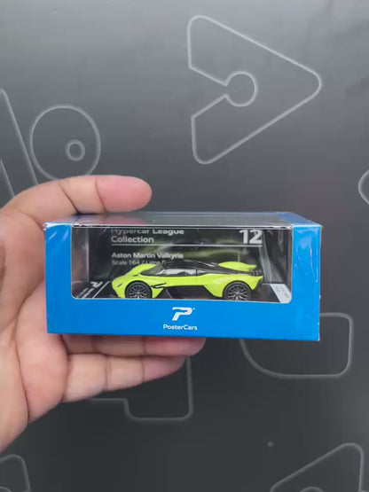 PosterCars H12 – Aston Martin Valkyrie with Acrylic Box (Lime Essence) 1:64 Diecast Car Model