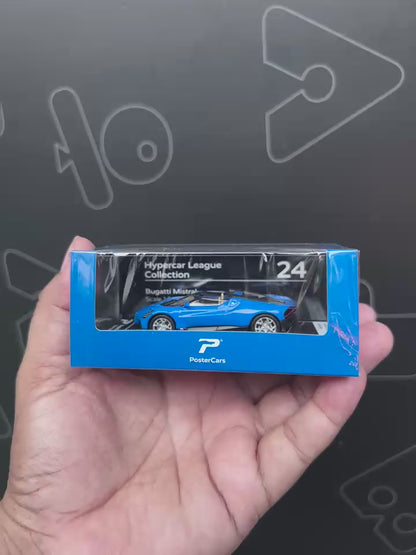 PosterCars 1:64 Bugatti Mistral – Blue – Acrylic Box | Hypercar League Collection #24