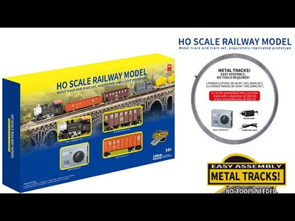 HANFLY Scale Electric Steam Locomotive Train Set 1:87 with Metal Tracks | Alloy Engine, Cargo Wagon, Speed Controller | Classic Railway Model Toy Gift