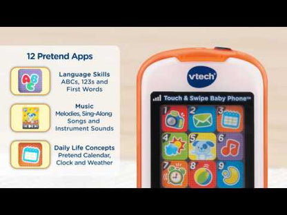 VTech Touch & Swipe Baby Phone Interactive Learning Toy with Lights, Sounds, Songs & Educational Activities | Orange